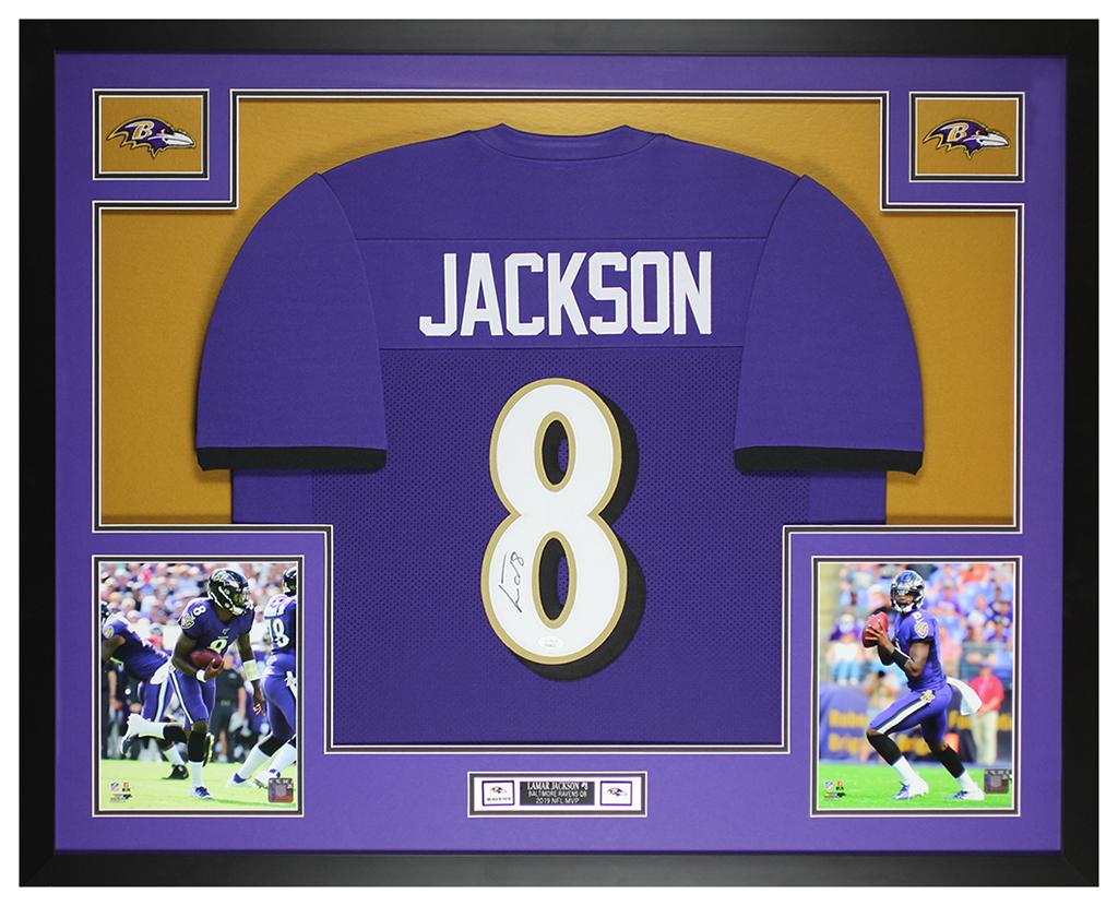 Lamar Jackson Signed 35x43 Custom Framed Jersey Display (JSA) at PristineAuction.com Lamar Jackson Signed 35x43 Custom Framed Jersey Display (JSA) at PristineAuction.com