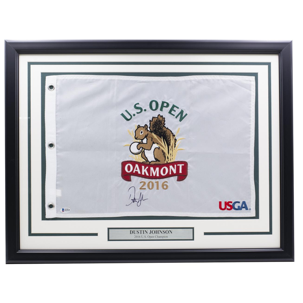 Dustin Johnson Signed Custom Framed 2016 Open Championship Flag Display