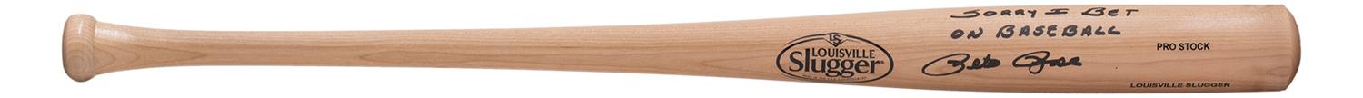 Pete Rose Signed Louisville Slugger Baseball Bat Inscribed "Sorry I Bet on Basell" (JSA) at PristineAuction.com Pete Rose Signed Louisville Slugger Baseball Bat Inscribed "Sorry I Bet on Basell" (JSA) at PristineAuction.com