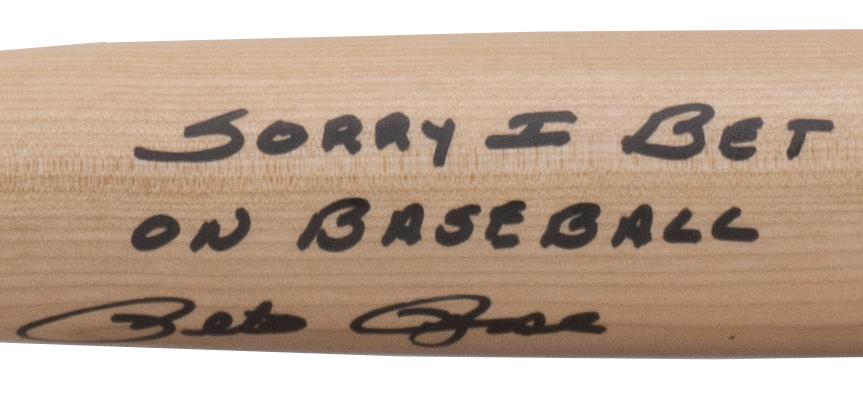 Pete Rose Signed Louisville Slugger Baseball Bat Inscribed "Sorry I Bet on Basell" (JSA) at PristineAuction.com Pete Rose Signed Louisville Slugger Baseball Bat Inscribed "Sorry I Bet on Basell" (JSA) at PristineAuction.com