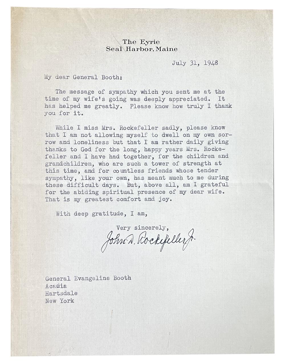 John D. Rockefeller Jr. Signed 1948 Typed Letter (JSA) at PristineAuction.com John D. Rockefeller Jr. Signed 1948 Typed Letter (JSA) at PristineAuction.com