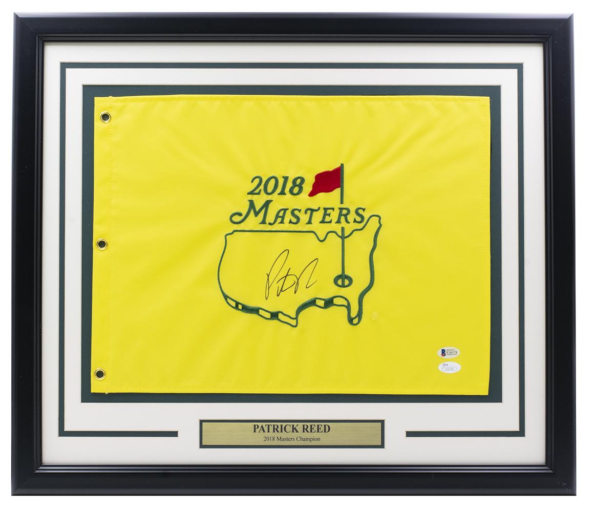 Patrick Reed Signed 2018 Masters Custom Framed Pin Flag Display (JSA & Beckett) at PristineAuction.com Patrick Reed Signed 2018 Masters Custom Framed Pin Flag Display (JSA & Beckett) at PristineAuction.com
