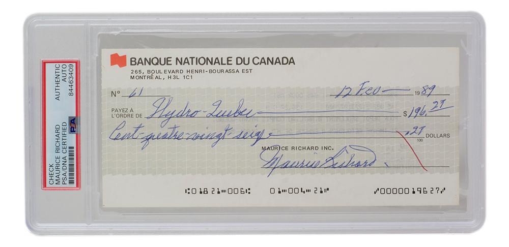 Maurice Richard Signed Slabbed Montreal Canadiens Personal Bank Check (PSA) at PristineAuction.com Maurice Richard Signed Slabbed Montreal Canadiens Personal Bank Check (PSA) at PristineAuction.com
