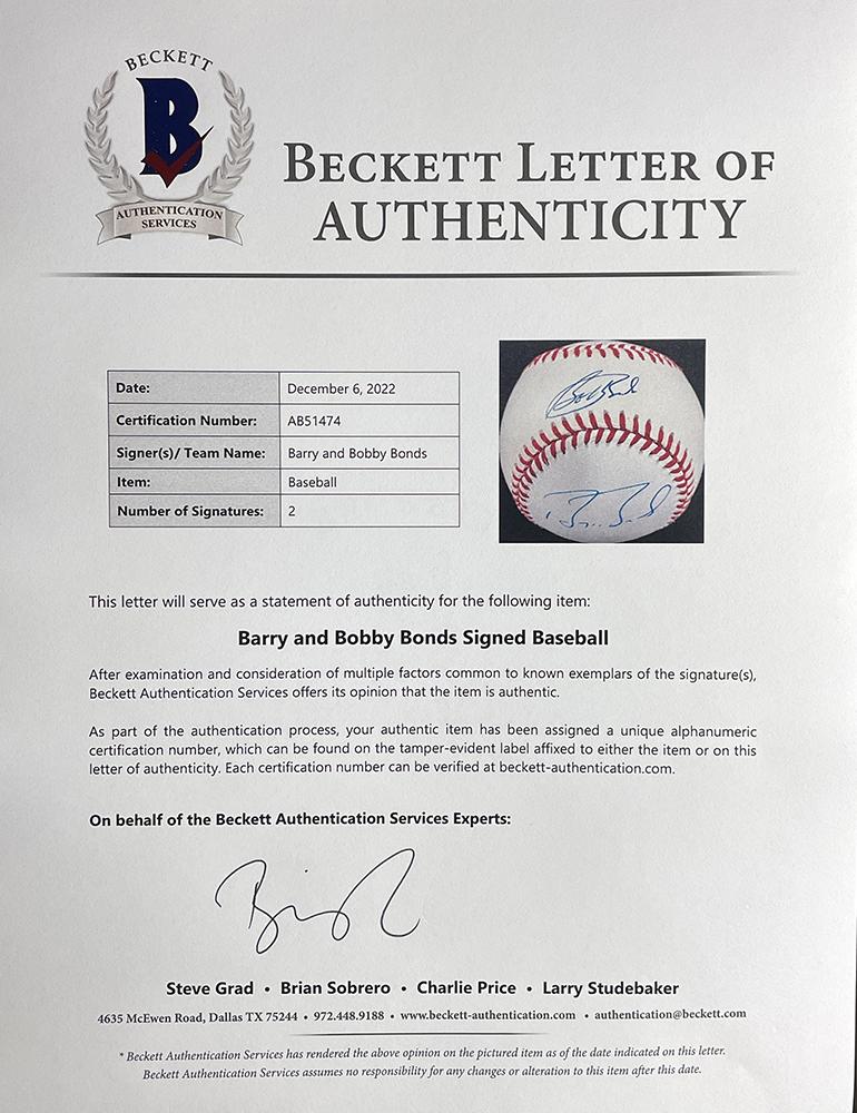 Barry Bonds & Bobby Bonds Signed ONL Baseball (Beckett) at PristineAuction.com Barry Bonds & Bobby Bonds Signed ONL Baseball (Beckett) at PristineAuction.com