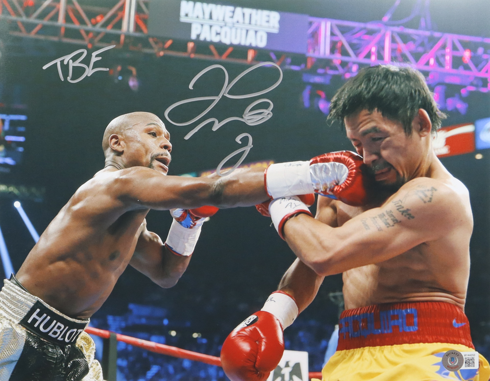 Floyd Mayweather Jr. Signed 11x14 Photo vs. Manny Pacquiao Inscribed "TBE" (Beckett) at PristineAuction.com Floyd Mayweather Jr. Signed 11x14 Photo vs. Manny Pacquiao Inscribed "TBE" (Beckett) at PristineAuction.com