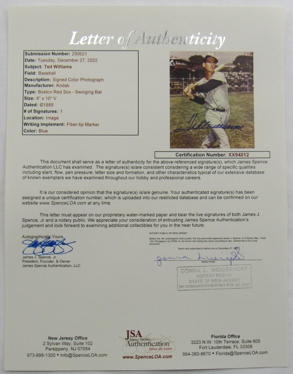 Ted Williams Signed 8x10 Photo (JSA LOA) at PristineAuction.com Ted Williams Signed 8x10 Photo (JSA LOA) at PristineAuction.com