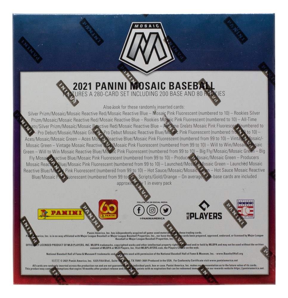 2021 Panini Mosaic Baseball Mega Box with (10) Packs at PristineAuction.com 2021 Panini Mosaic Baseball Mega Box with (10) Packs at PristineAuction.com