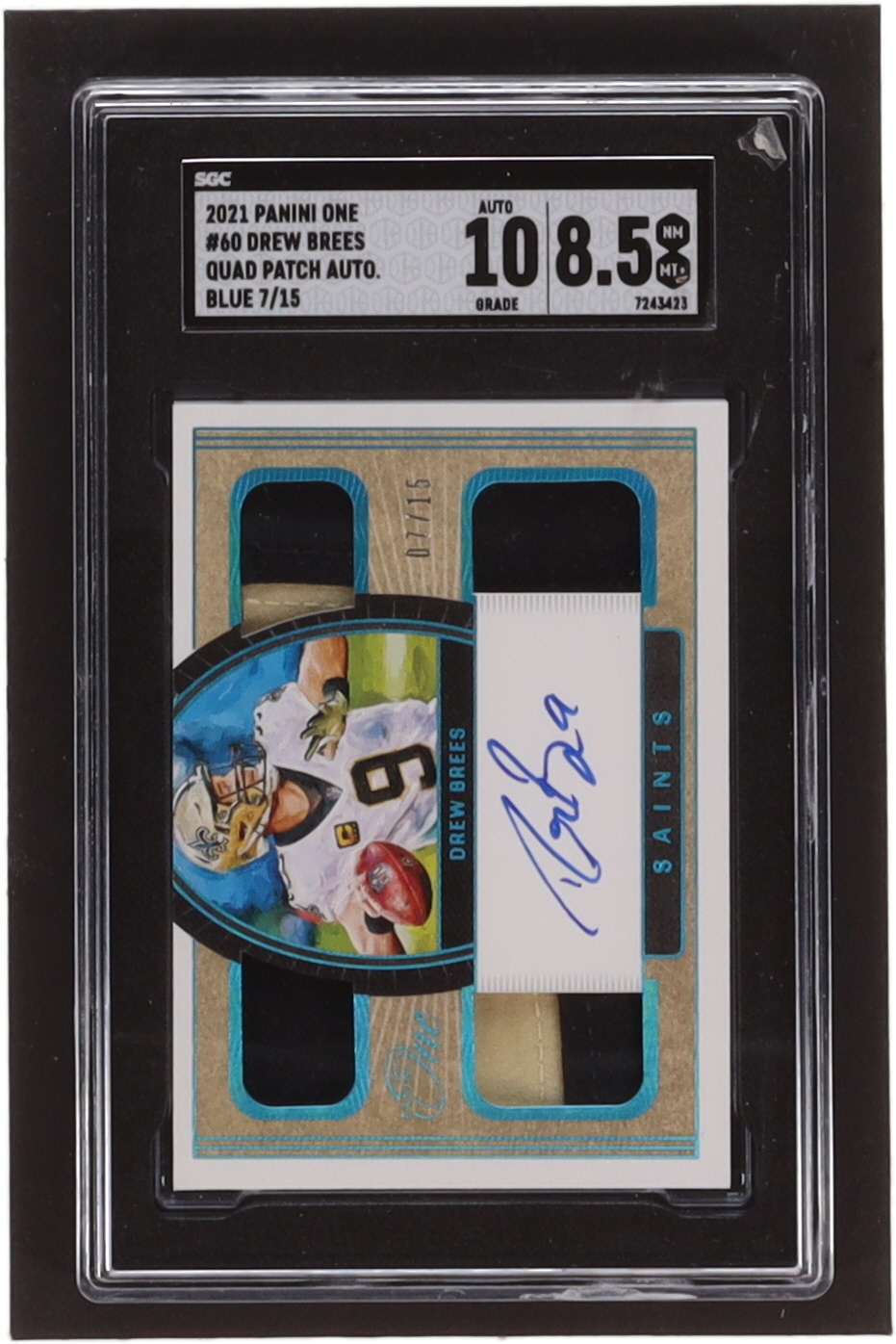 Drew Brees 2021 Panini One Blue #60 JSY AU #07/15 (SGC 8.5) at PristineAuction.com Drew Brees 2021 Panini One Blue #60 JSY AU #07/15 (SGC 8.5) at PristineAuction.com