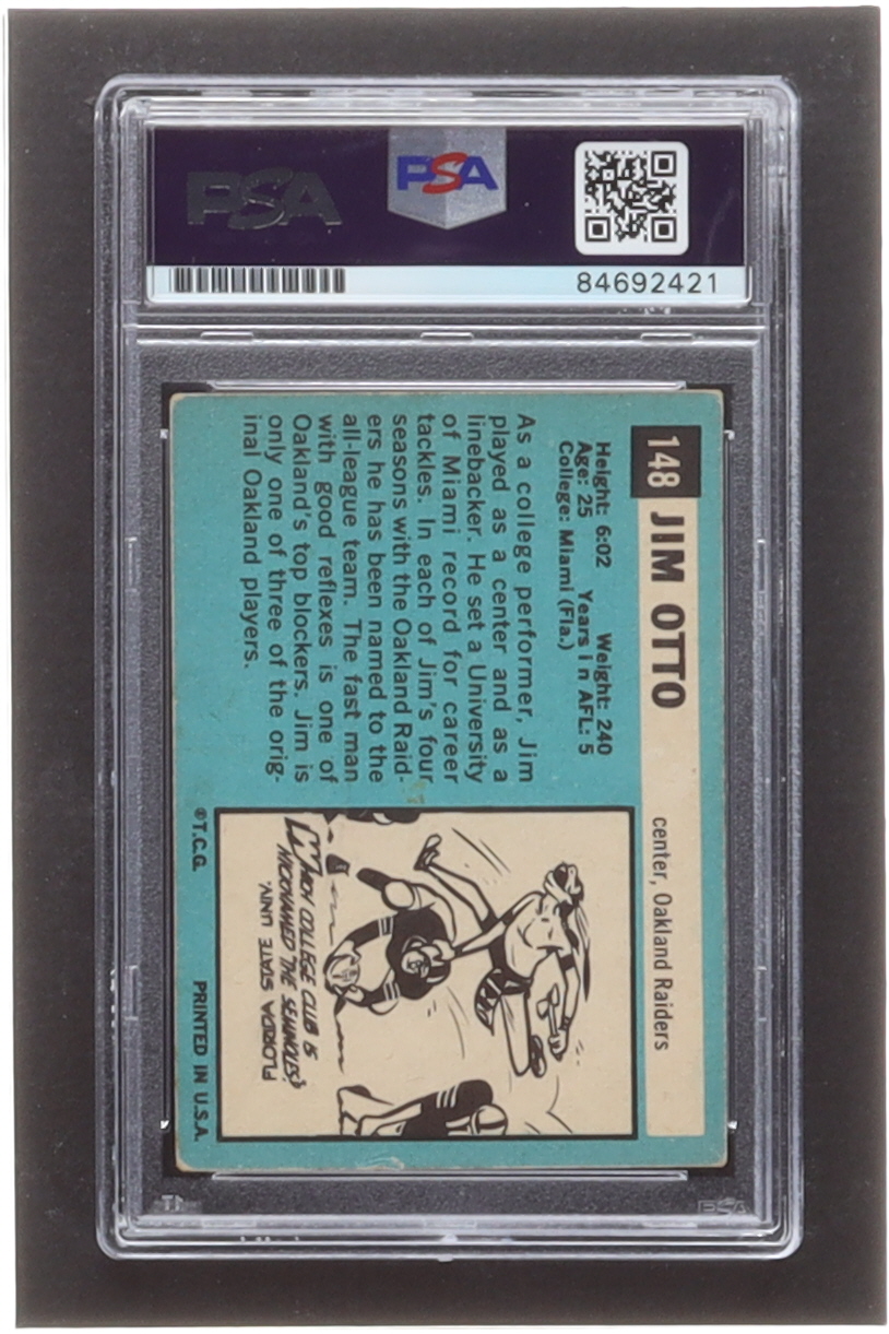 Jim Otto Signed 1964 Topps #148 SP (PSA) at PristineAuction.com Jim Otto Signed 1964 Topps #148 SP (PSA) at PristineAuction.com