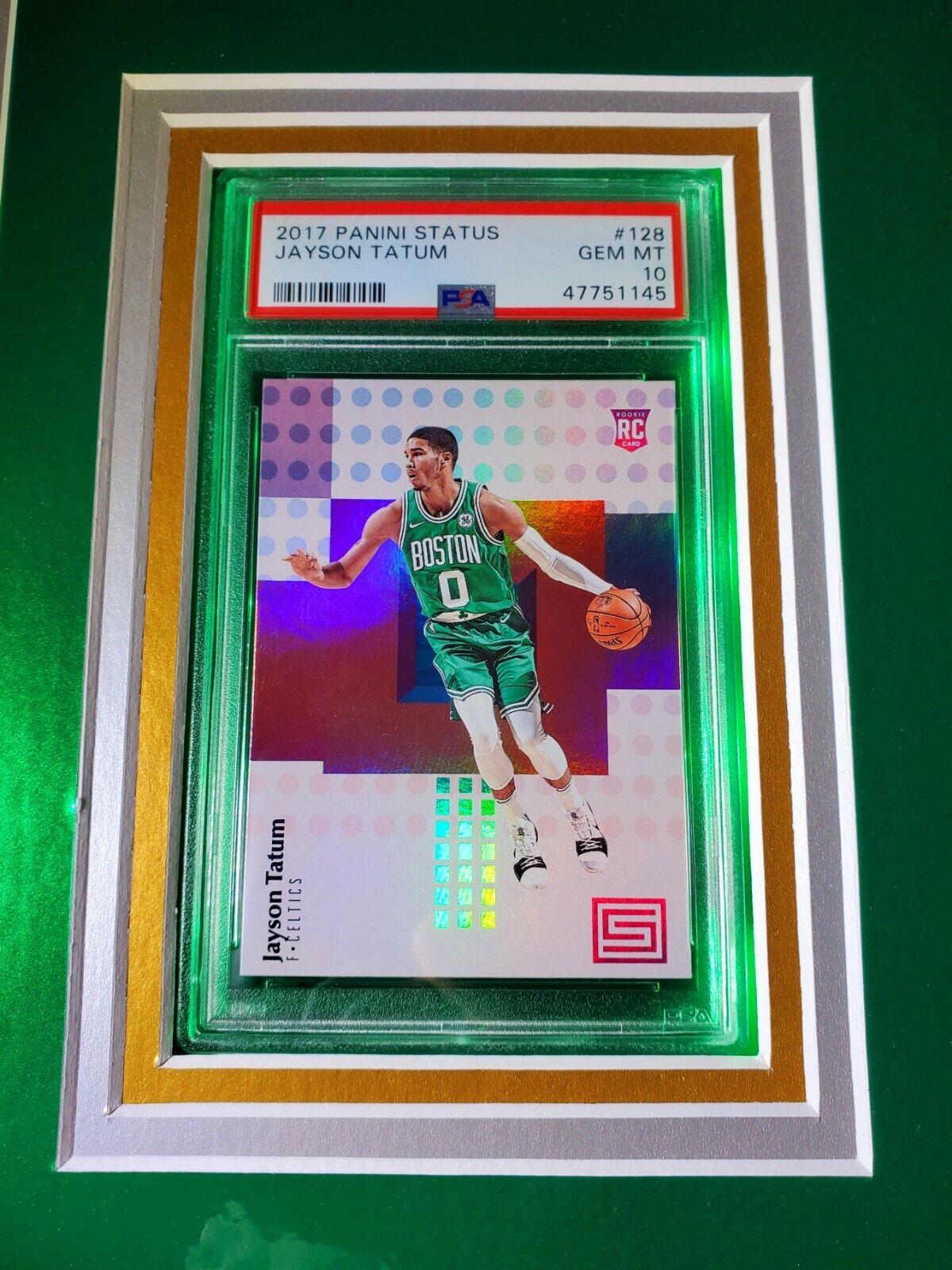 Jayson Tatum Signed Celtics Custom Framed Jersey Display with LED Backlit Display Inscribed "Mamba Mentality" with 2017 Panini Status #128 & 2017 Panini NBA Hoops #253 (Fanatics) at PristineAuction.com Jayson Tatum Signed Celtics Custom Framed Jersey Display with LED Backlit Display Inscribed "Mamba Mentality" with 2017 Panini Status #128 & 2017 Panini NBA Hoops #253 (Fanatics) at PristineAuction.com