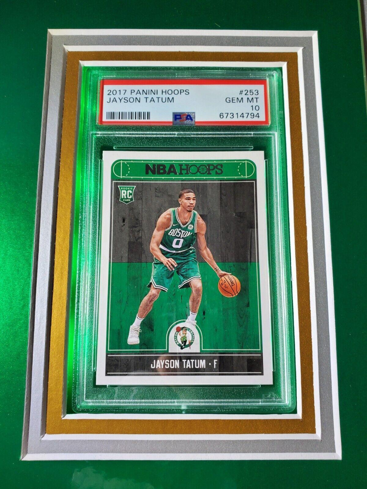 Jayson Tatum Signed Celtics Custom Framed Jersey Display with LED Backlit Display Inscribed "Mamba Mentality" with 2017 Panini Status #128 & 2017 Panini NBA Hoops #253 (Fanatics) at PristineAuction.com Jayson Tatum Signed Celtics Custom Framed Jersey Display with LED Backlit Display Inscribed "Mamba Mentality" with 2017 Panini Status #128 & 2017 Panini NBA Hoops #253 (Fanatics) at PristineAuction.com