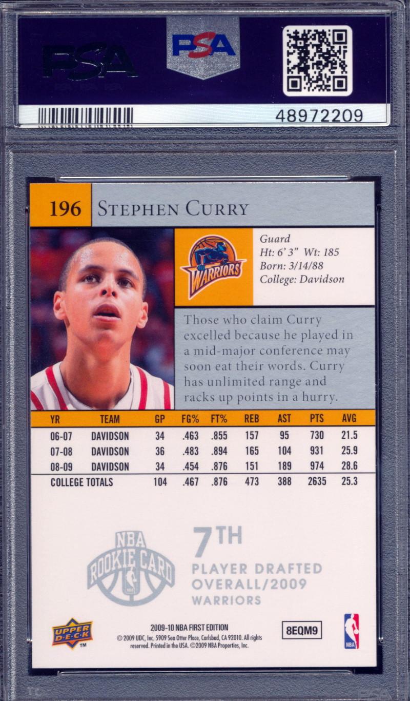 Stephen Curry 2009 Upper Deck 1st Edition #196 RC (PSA 9) at PristineAuction.com Stephen Curry 2009 Upper Deck 1st Edition #196 RC (PSA 9) at PristineAuction.com