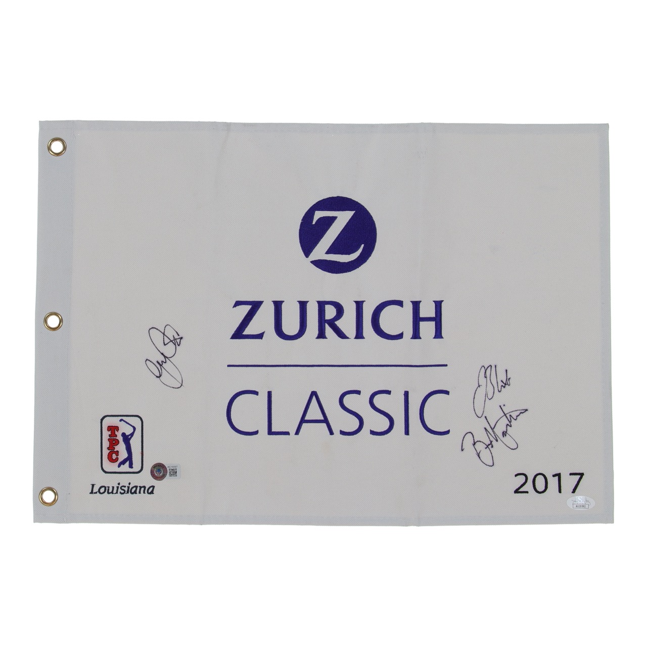Jonas Blixt & Ben Martin Signed 2017 Zurich Classic Full-Size Pin Flag (Beckett & JSA) at PristineAuction.com Jonas Blixt & Ben Martin Signed 2017 Zurich Classic Full-Size Pin Flag (Beckett & JSA) at PristineAuction.com