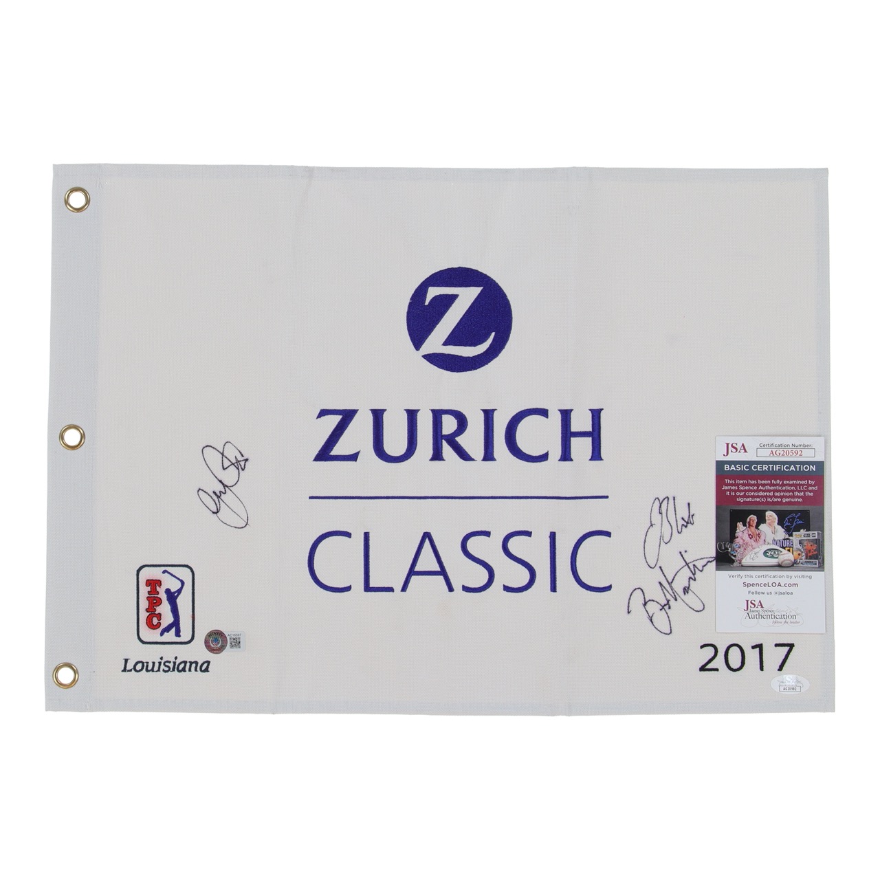 Jonas Blixt & Ben Martin Signed 2017 Zurich Classic Full-Size Pin Flag (Beckett & JSA) at PristineAuction.com Jonas Blixt & Ben Martin Signed 2017 Zurich Classic Full-Size Pin Flag (Beckett & JSA) at PristineAuction.com