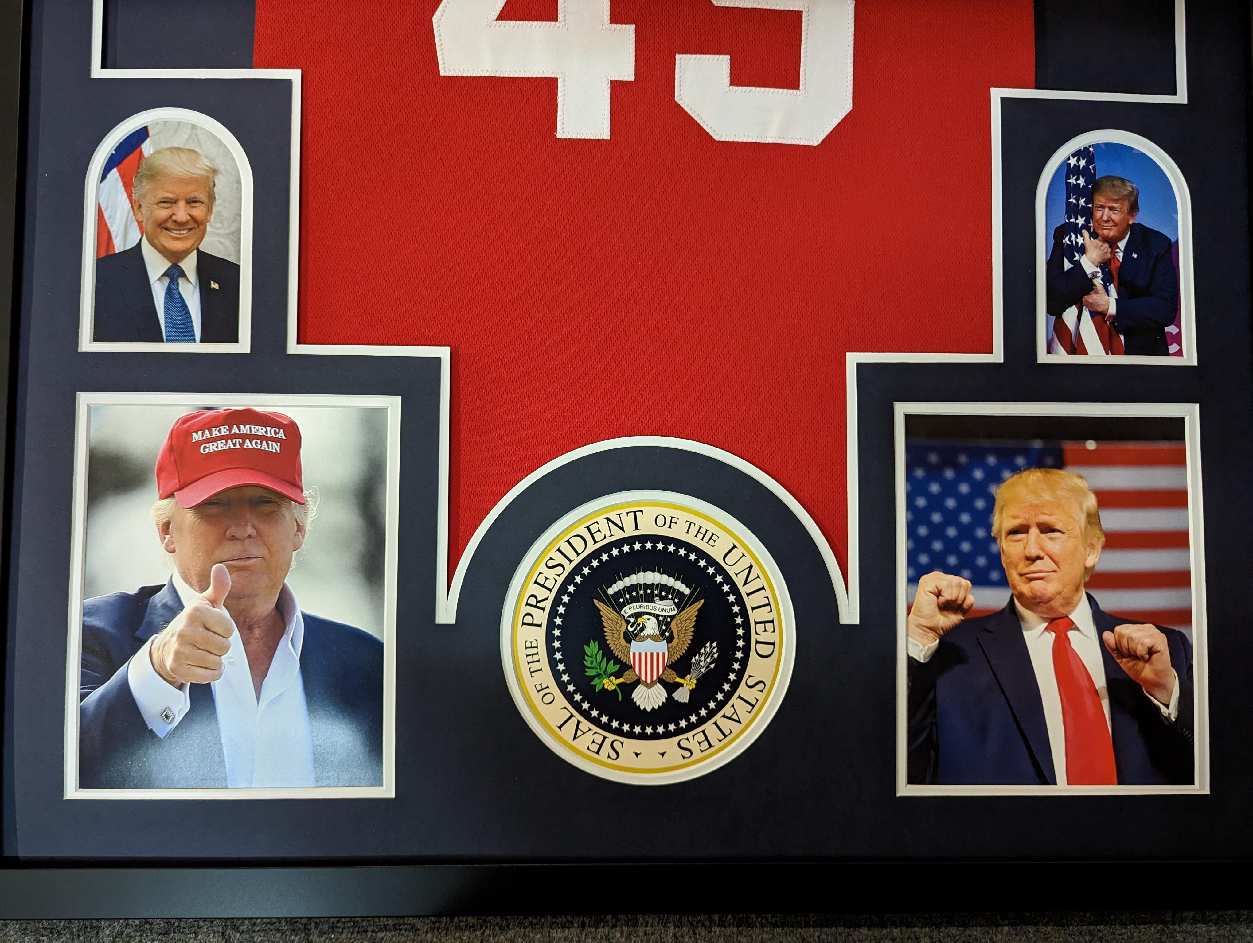 Donald Trump Unsigned Custom Framed Jersey Display at PristineAuction.com Donald Trump Unsigned Custom Framed Jersey Display at PristineAuction.com