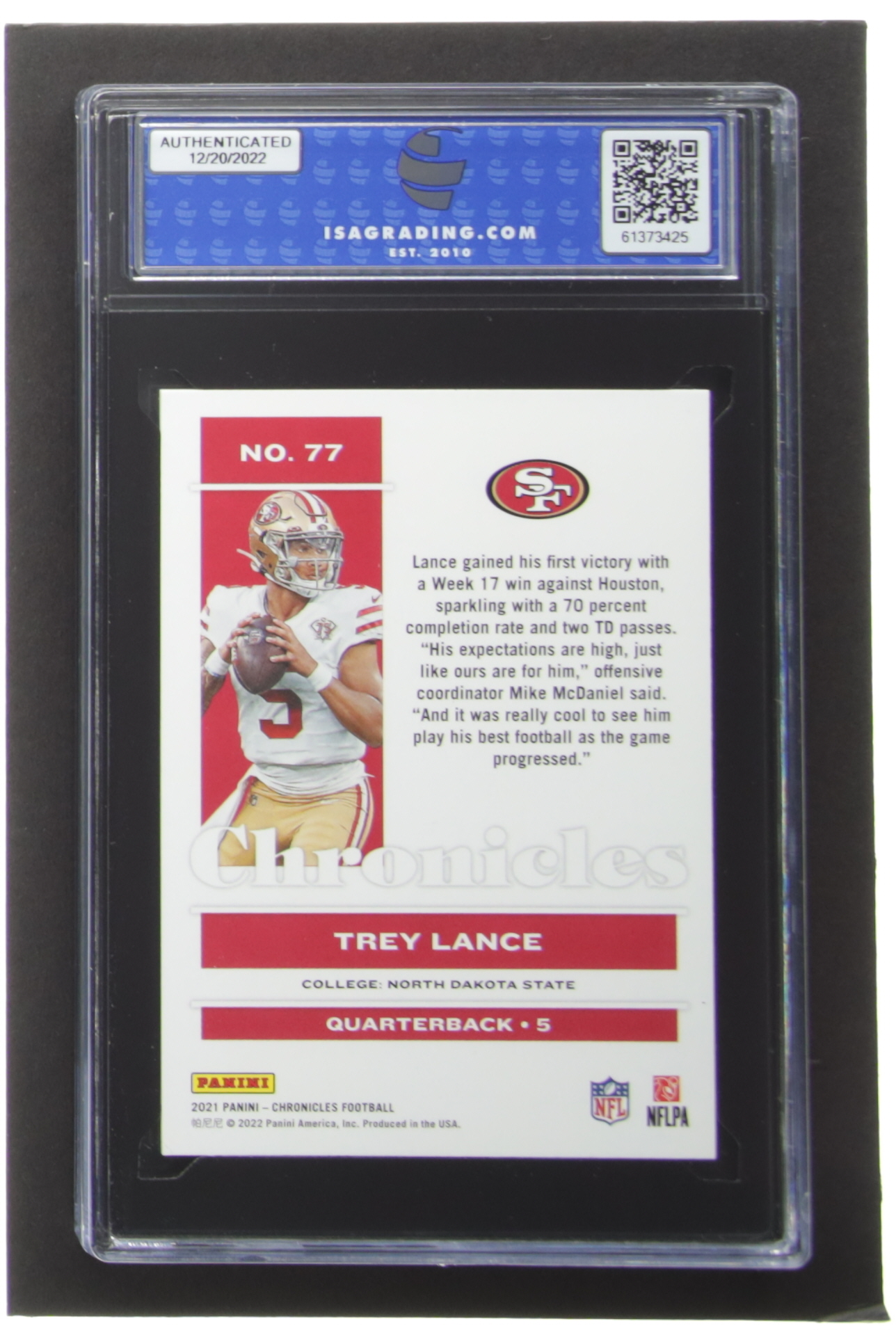 Trey Lance 2021 Panini Chronicles #77 RC (ISA 10) at PristineAuction.com Trey Lance 2021 Panini Chronicles #77 RC (ISA 10) at PristineAuction.com