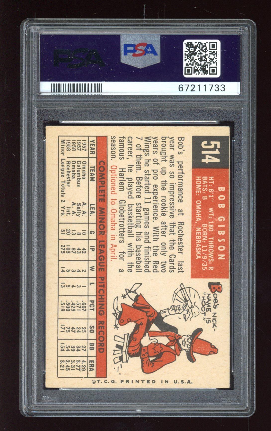 Bob Gibson 1959 Topps #514 RC (PSA 5) (MC) at PristineAuction.com Bob Gibson 1959 Topps #514 RC (PSA 5) (MC) at PristineAuction.com