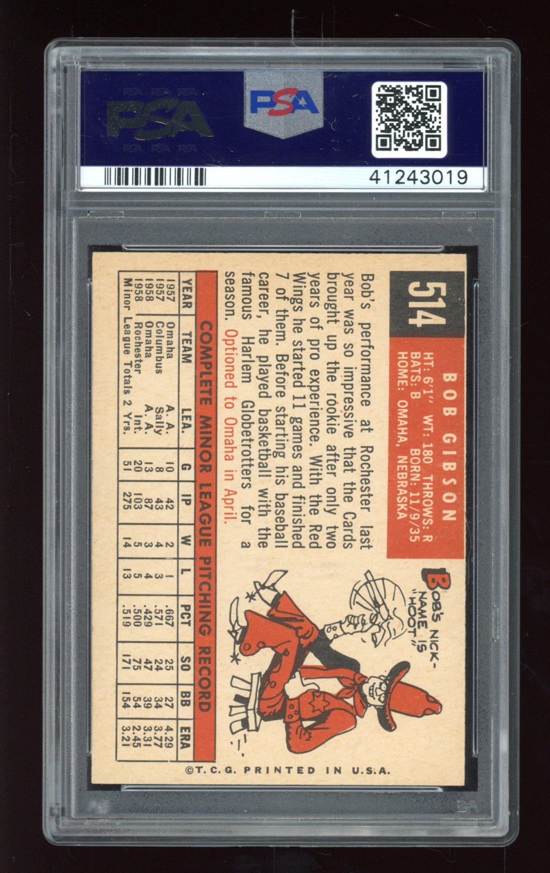 Bob Gibson 1959 Topps #514 RC (PSA 8) at PristineAuction.com Bob Gibson 1959 Topps #514 RC (PSA 8) at PristineAuction.com