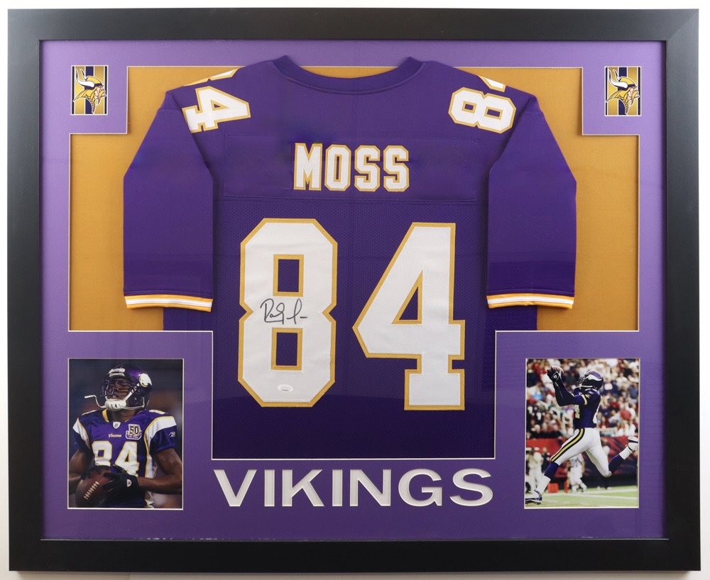 Randy Moss Signed Vikings 35.5x43.5 Custom Framed Jersey Display (JSA) at PristineAuction.com Randy Moss Signed Vikings 35.5x43.5 Custom Framed Jersey Display (JSA) at PristineAuction.com