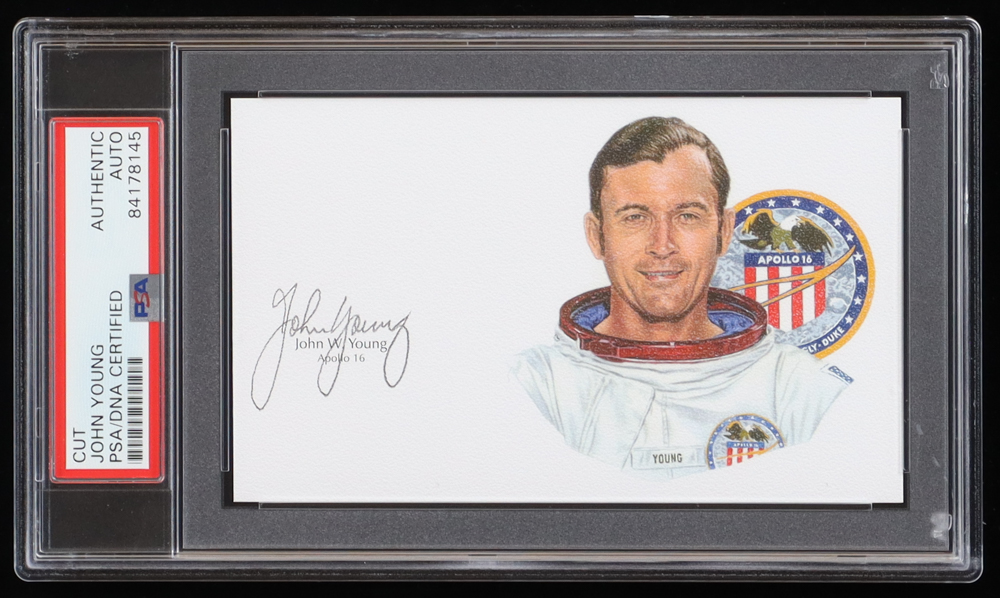 John Young Signed 3x5 Cut (PSA Encapsulated) at PristineAuction.com John Young Signed 3x5 Cut (PSA Encapsulated) at PristineAuction.com