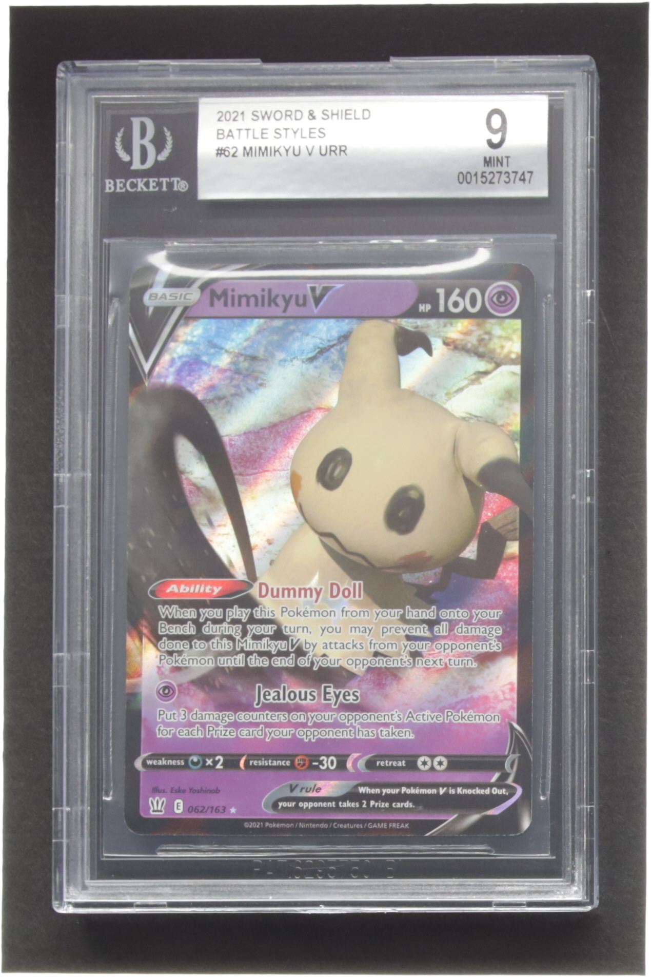 Mimikyu V Pokemon 2021 Battle Styles #62 (BGS 9) at PristineAuction.com Mimikyu V Pokemon 2021 Battle Styles #62 (BGS 9) at PristineAuction.com