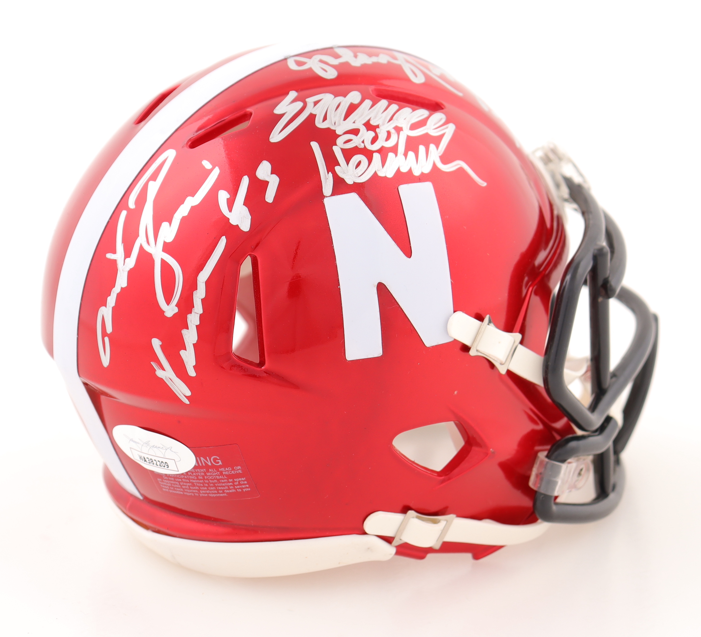 Eric Crouch, Johnny Rodgers & Mike Rozier Signed Nebraska Cornhuskers Flash Alternate Speed Mini Helmet Inscribed "Heisman 83", "'72" & "2001 Hesiman" (JSA) at PristineAuction.com Eric Crouch, Johnny Rodgers & Mike Rozier Signed Nebraska Cornhuskers Flash Alternate Speed Mini Helmet Inscribed "Heisman 83", "'72" & "2001 Hesiman" (JSA) at PristineAuction.com