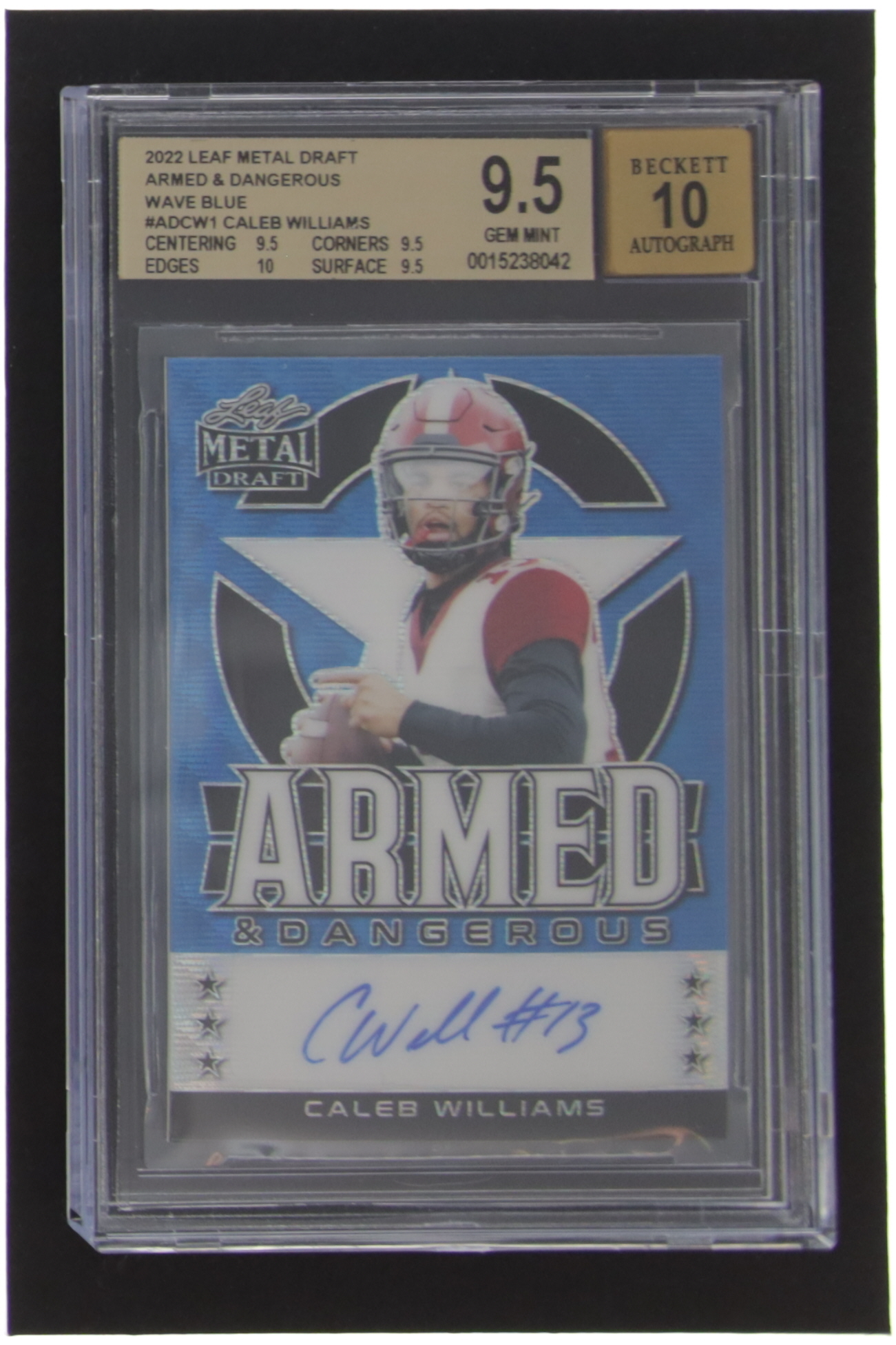 Caleb Williams 2022 Leaf Metal Draft Armed and Dangerous Wave Blue #ADCW1 #7/25 (BGS 9.5) at PristineAuction.com Caleb Williams 2022 Leaf Metal Draft Armed and Dangerous Wave Blue #ADCW1 #7/25 (BGS 9.5) at PristineAuction.com