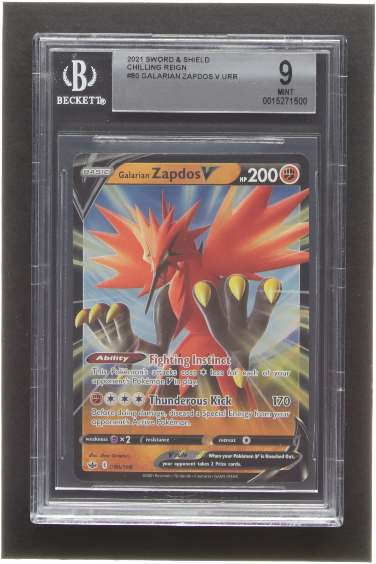Galarian Zapdos V Pokemon 2021 Chilling Reign #80 (BGS 9) at PristineAuction.com Galarian Zapdos V Pokemon 2021 Chilling Reign #80 (BGS 9) at PristineAuction.com