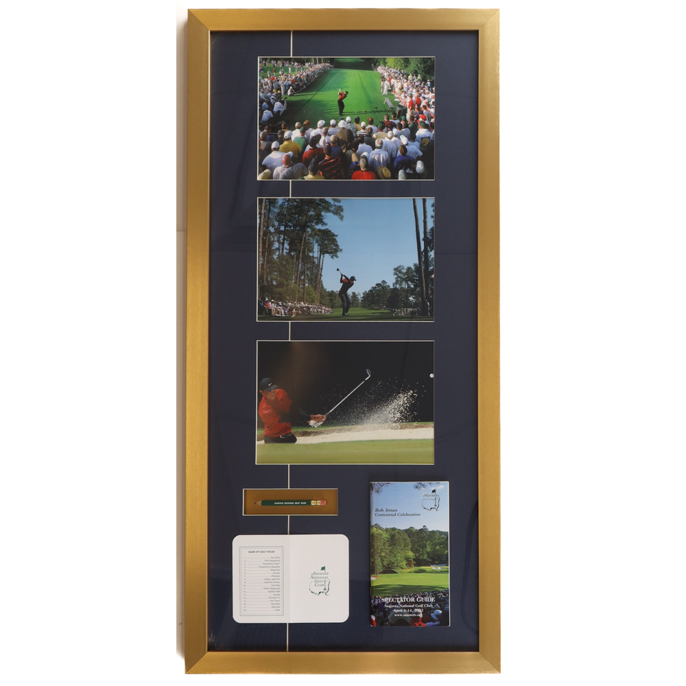 Tiger Woods Custom Framed Photo Display with 2002 Original Masters