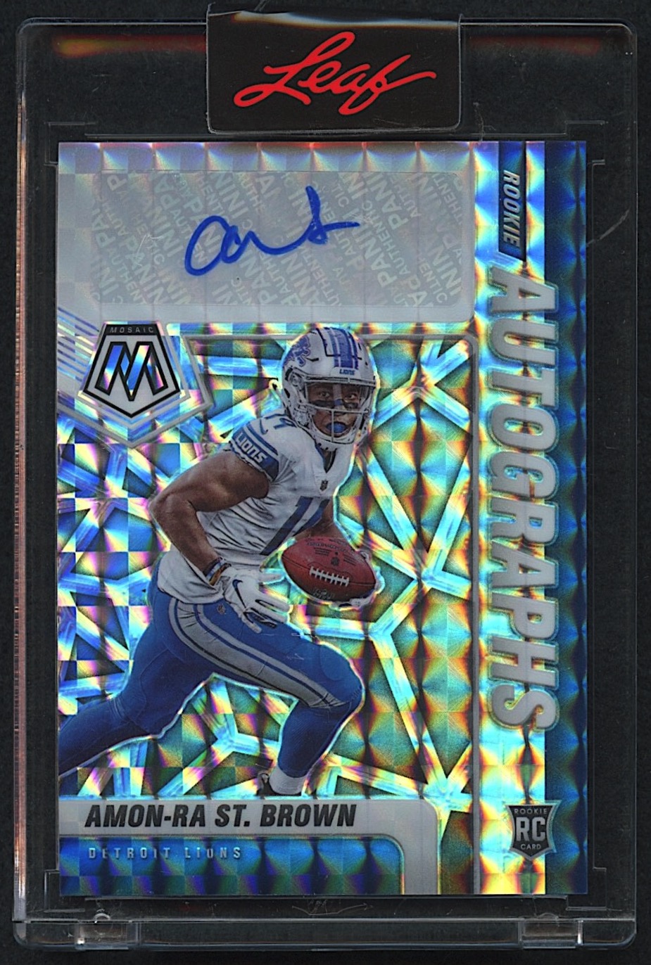 Amon-Ra St. Brown 2021 Panini Mosaic Rookie Autographs Mosaic #28 RC at PristineAuction.com Amon-Ra St. Brown 2021 Panini Mosaic Rookie Autographs Mosaic #28 RC at PristineAuction.com