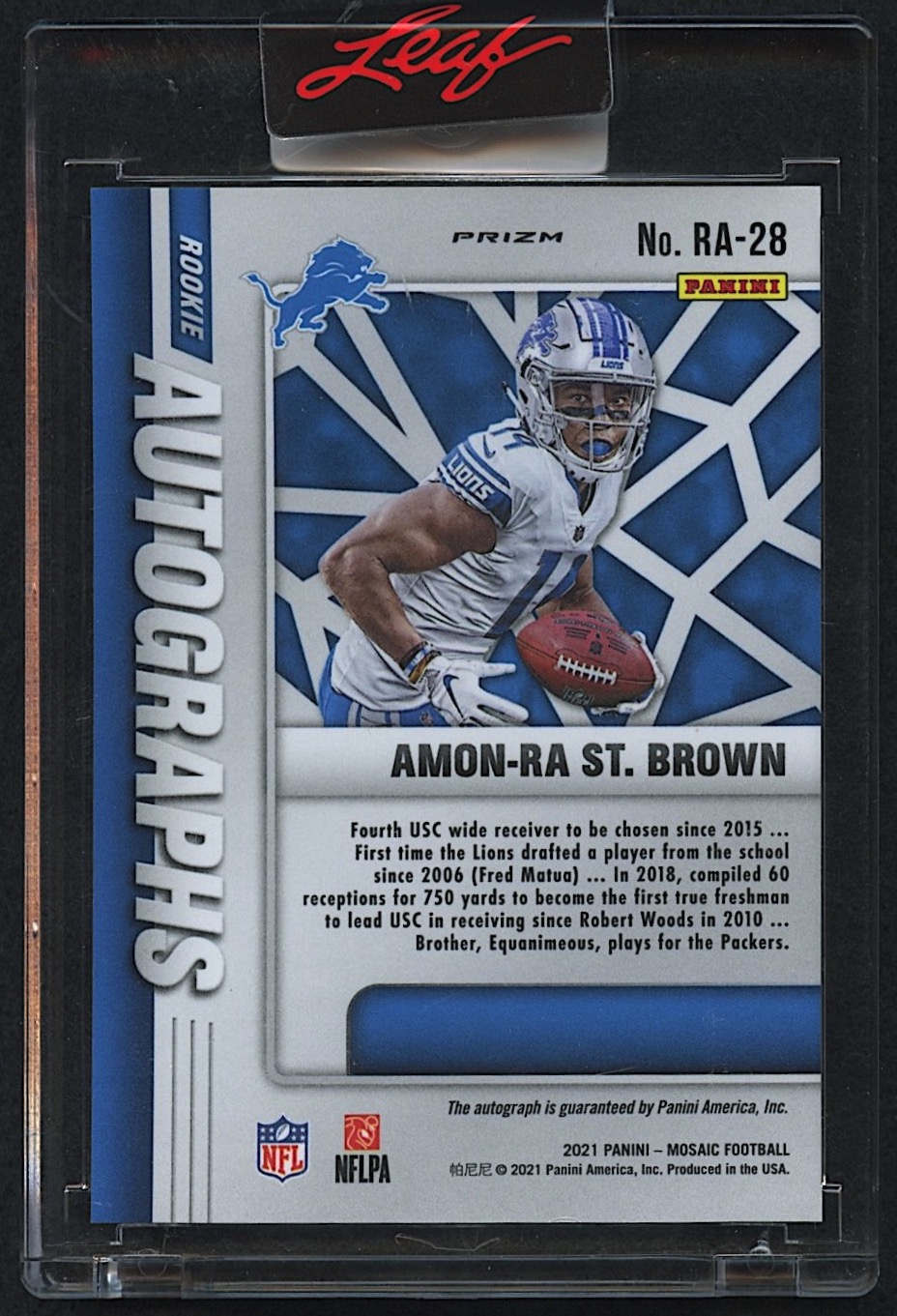 Amon-Ra St. Brown 2021 Panini Mosaic Rookie Autographs Mosaic #28 RC at PristineAuction.com Amon-Ra St. Brown 2021 Panini Mosaic Rookie Autographs Mosaic #28 RC at PristineAuction.com