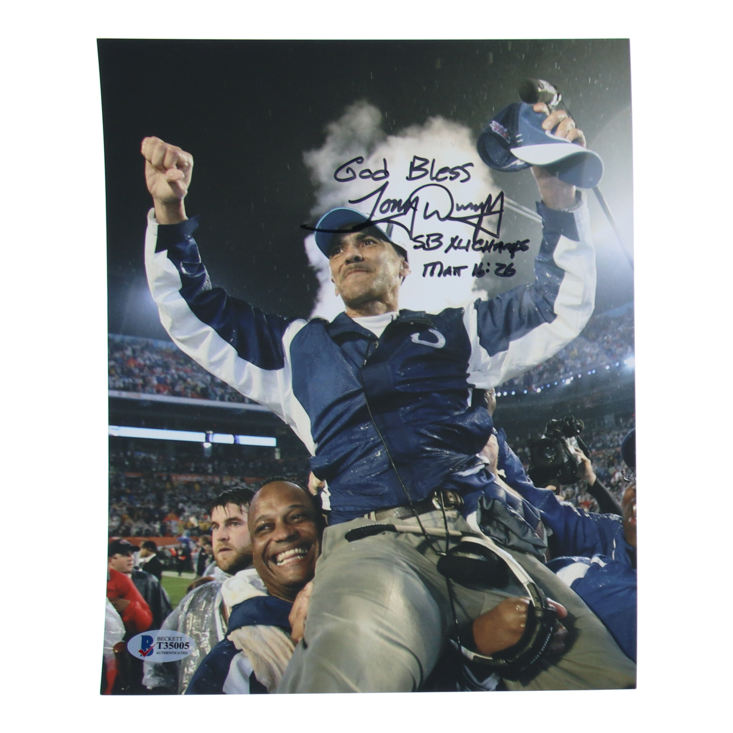 Tony Dungy Signed 8x10 Photo Inscribed "God Bless SB X4 Champs" (Beckett) at PristineAuction.com Tony Dungy Signed 8x10 Photo Inscribed "God Bless SB X4 Champs" (Beckett) at PristineAuction.com