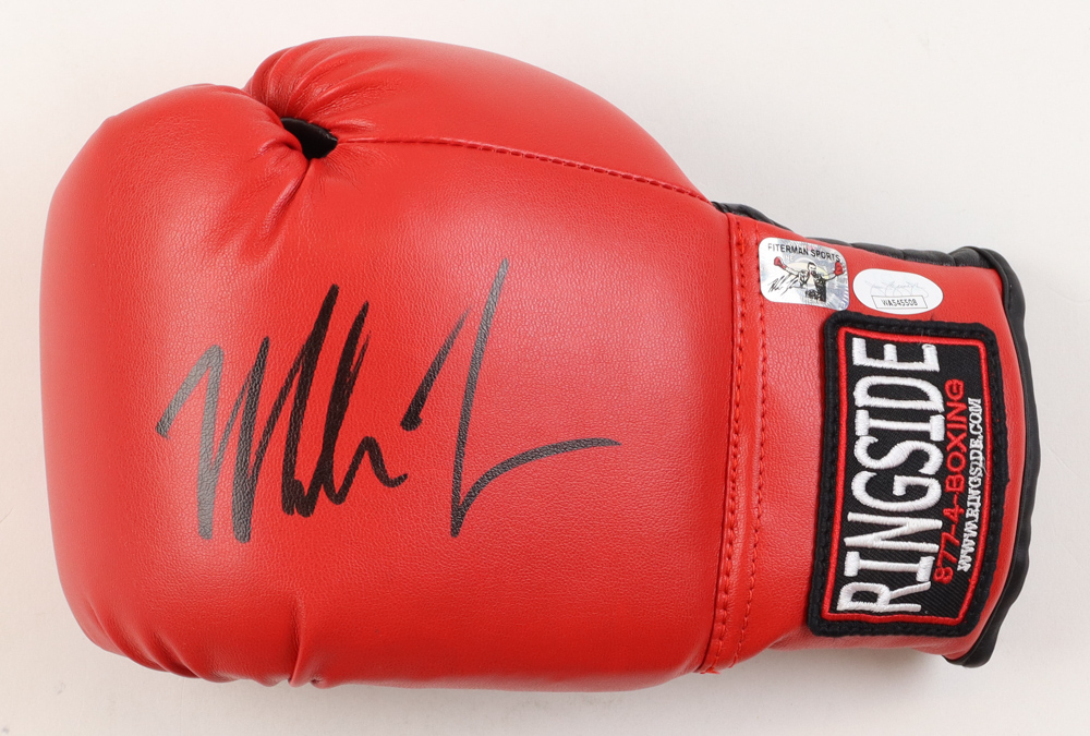 Mike Tyson Signed Ringside Boxing Glove with Wrist Wraps & Photo Display Case (JSA & Tyson) at PristineAuction.com Mike Tyson Signed Ringside Boxing Glove with Wrist Wraps & Photo Display Case (JSA & Tyson) at PristineAuction.com