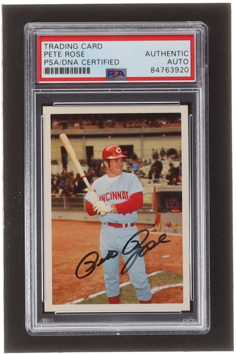 Pete Rose Signed 1985 Topps Rose #100 / Reds Holding Bat (PSA & Beckett) at PristineAuction.com Pete Rose Signed 1985 Topps Rose #100 / Reds Holding Bat (PSA & Beckett) at PristineAuction.com