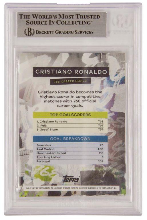 Pele & Cristiano Ronaldo Signed 2021 Topps Now UCl 768 Career Goals (BGS) at PristineAuction.com Pele & Cristiano Ronaldo Signed 2021 Topps Now UCl 768 Career Goals (BGS) at PristineAuction.com