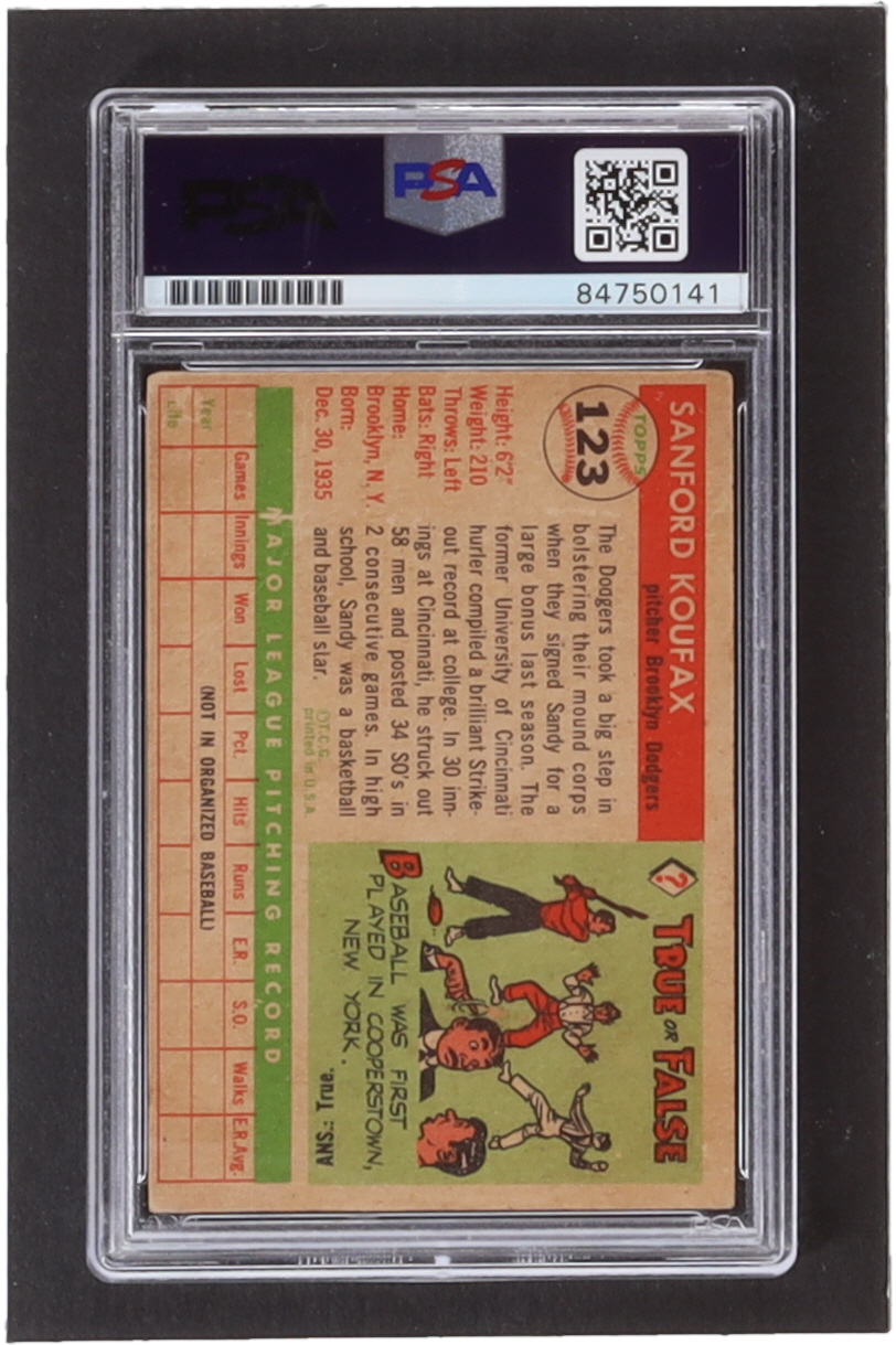 Sandy Koufax Signed 1955 Topps #123 RC (PSA) at PristineAuction.com Sandy Koufax Signed 1955 Topps #123 RC (PSA) at PristineAuction.com