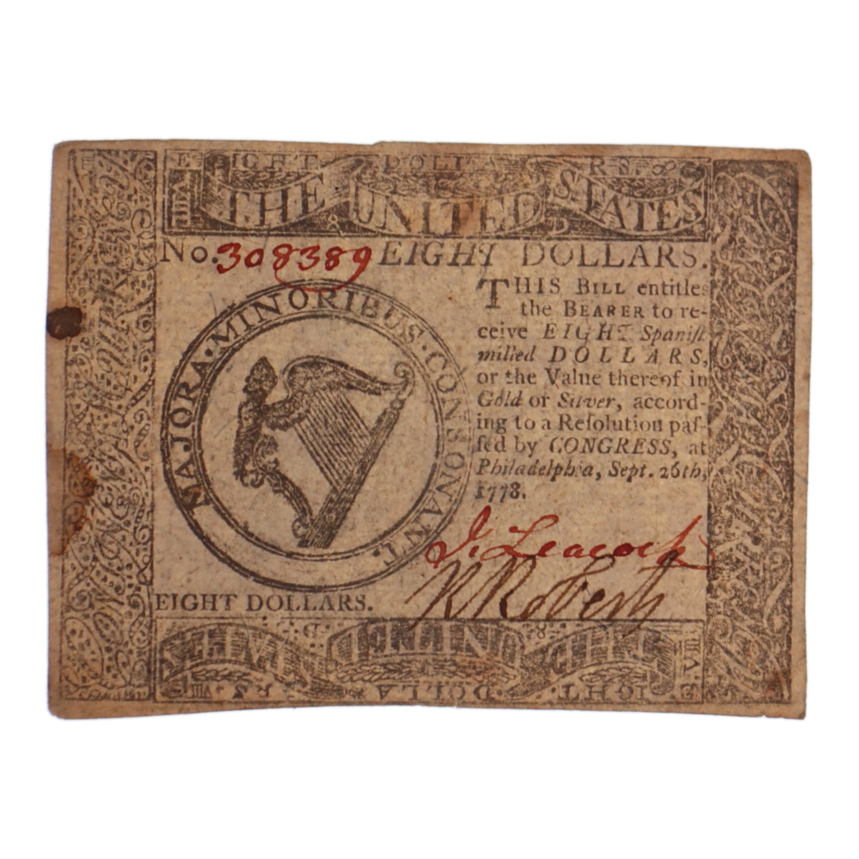 1778 $8 Eight Dollars Continental Colonial Currency Note at PristineAuction.com 1778 $8 Eight Dollars Continental Colonial Currency Note at PristineAuction.com