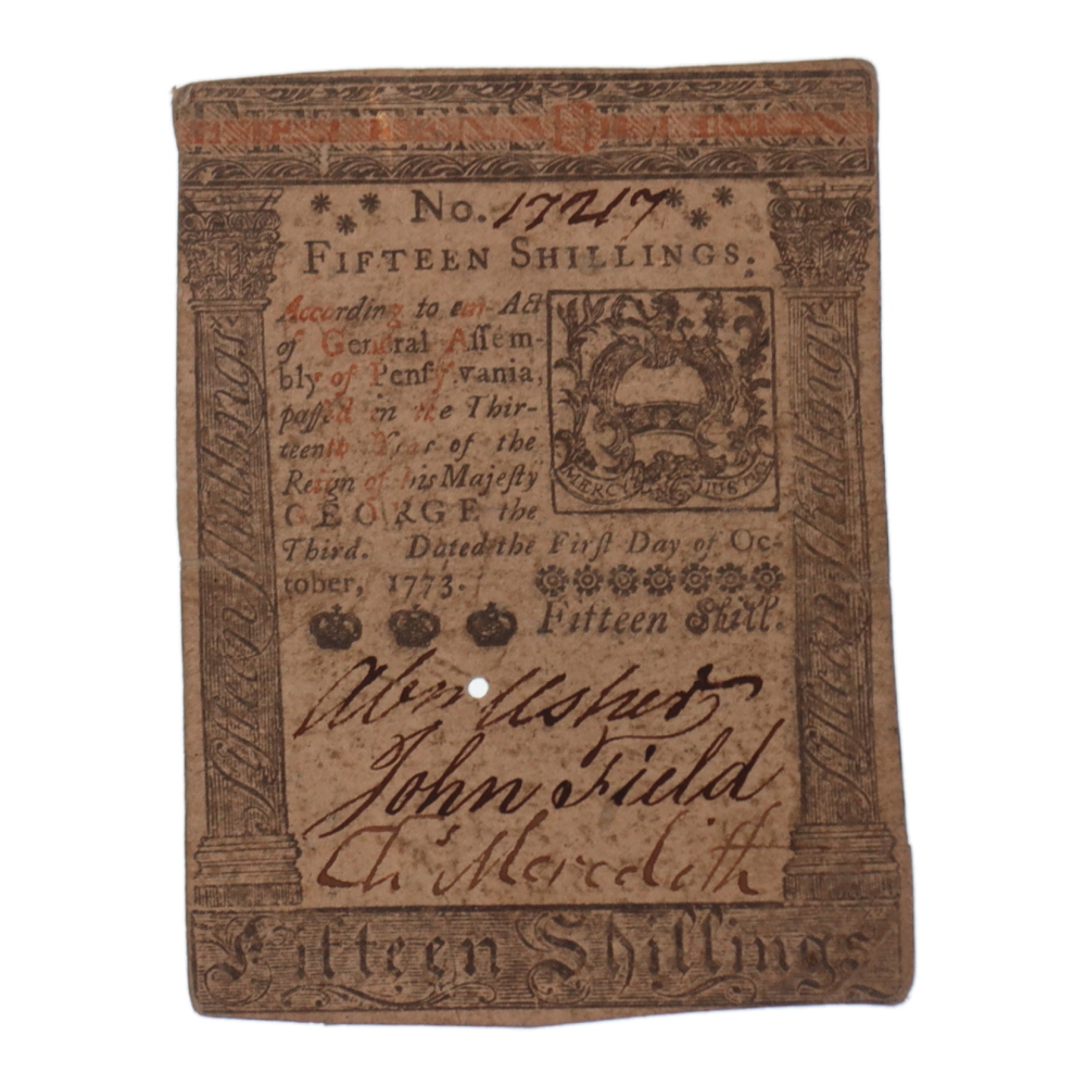 1773-fifteen-shillings-pennsylvania-colonial-currency-note