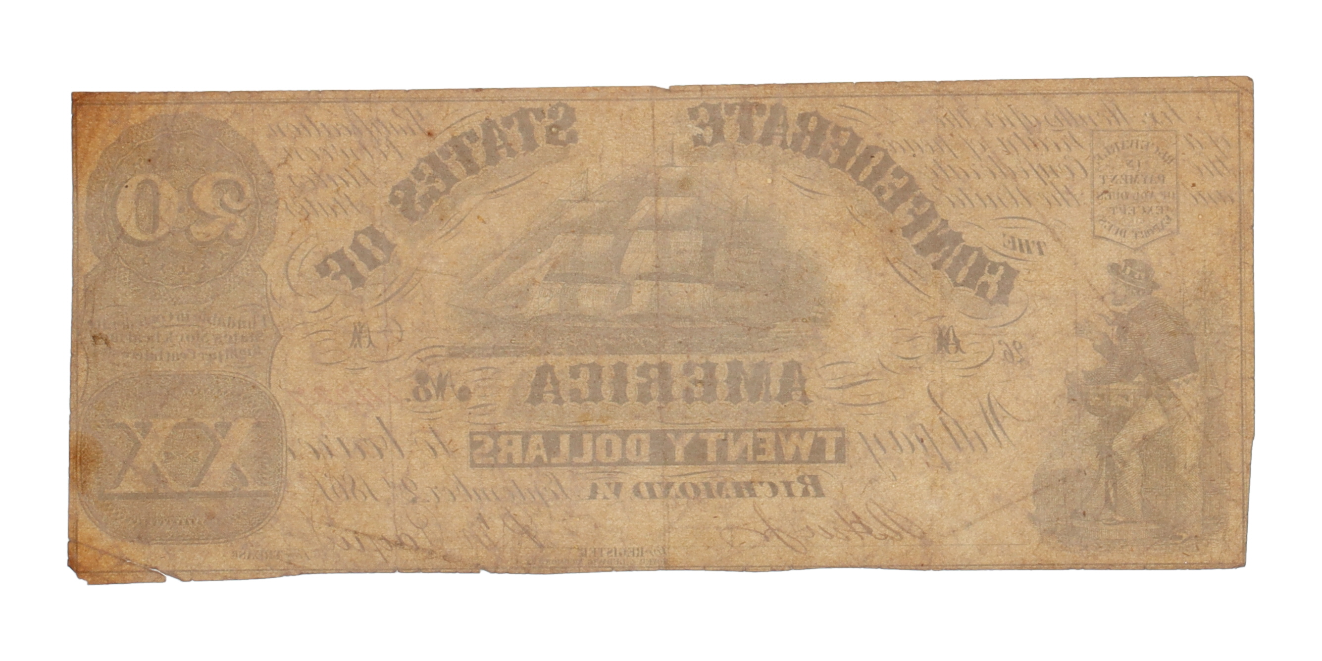 1861 $20 Twenty Dollar Confederate States of America Currency Note at PristineAuction.com 1861 $20 Twenty Dollar Confederate States of America Currency Note at PristineAuction.com