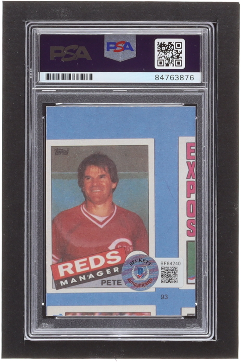 Pete Rose Signed 1985 Topps Rose #93 / Red Batting Left (PSA & Beckett) at PristineAuction.com Pete Rose Signed 1985 Topps Rose #93 / Red Batting Left (PSA & Beckett) at PristineAuction.com