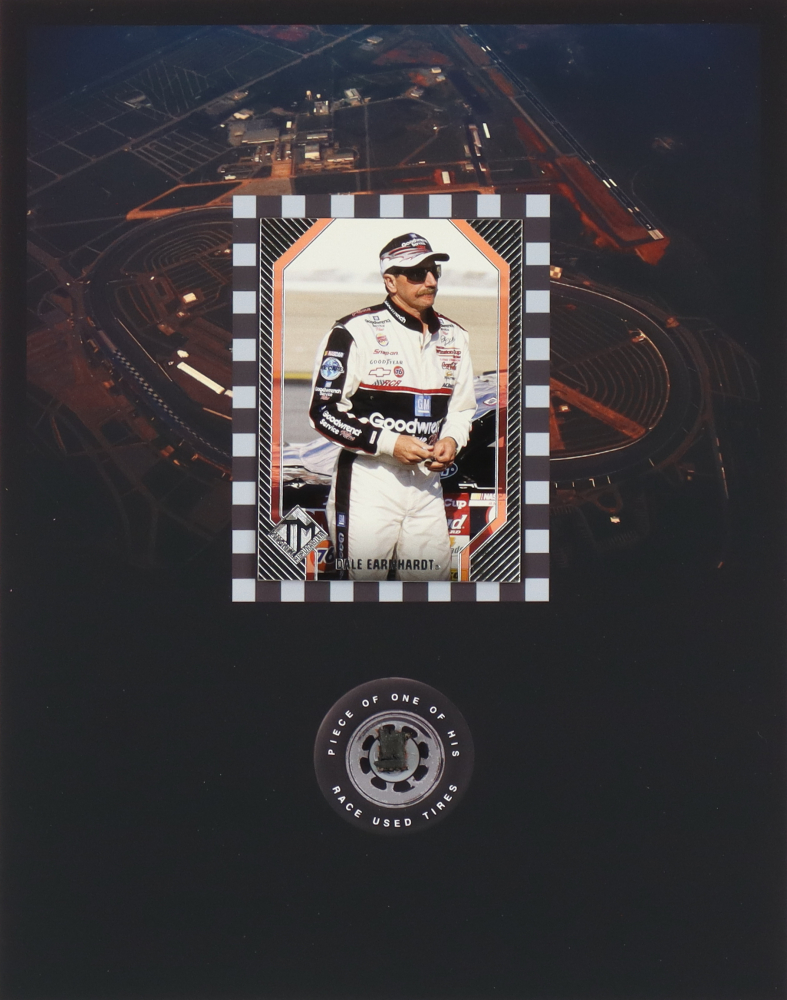 Piece Of A Dale Earnhardt Race Used Tire on 8x10 Photo with Sports Card