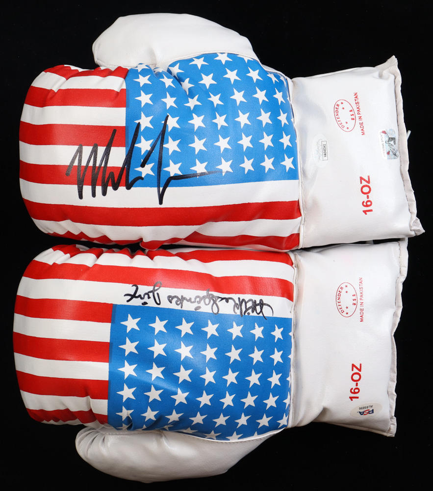 Mike Tyson & Michael Spinks Signed Pair of USA Defender Boxing Gloves Inscribed "Jinx" (JSA, Tyson & PSA) at PristineAuction.com Mike Tyson & Michael Spinks Signed Pair of USA Defender Boxing Gloves Inscribed "Jinx" (JSA, Tyson & PSA) at PristineAuction.com