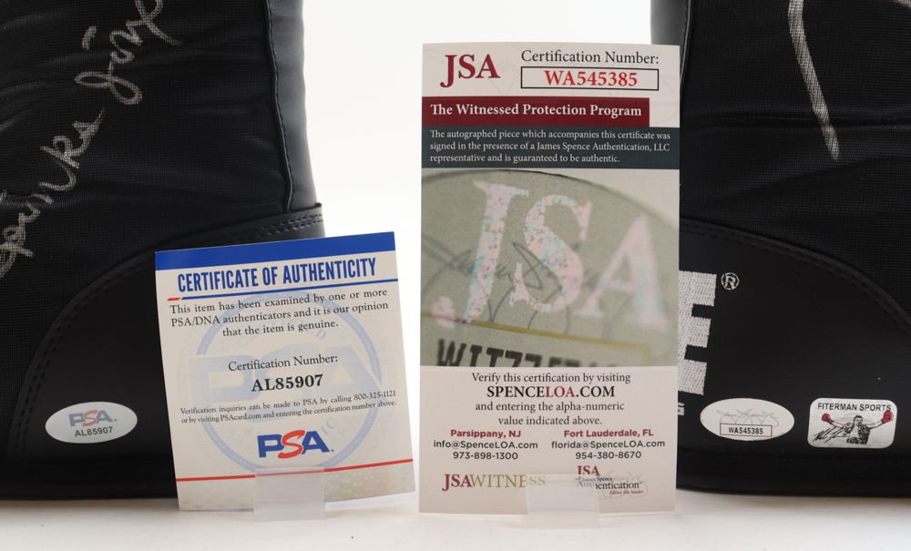 Mike Tyson & Michael Spinks Signed Pair Of Title Boxing Boots Inscribed "Jinx" (PSA, JSA & Tyson) at PristineAuction.com Mike Tyson & Michael Spinks Signed Pair Of Title Boxing Boots Inscribed "Jinx" (PSA, JSA & Tyson) at PristineAuction.com