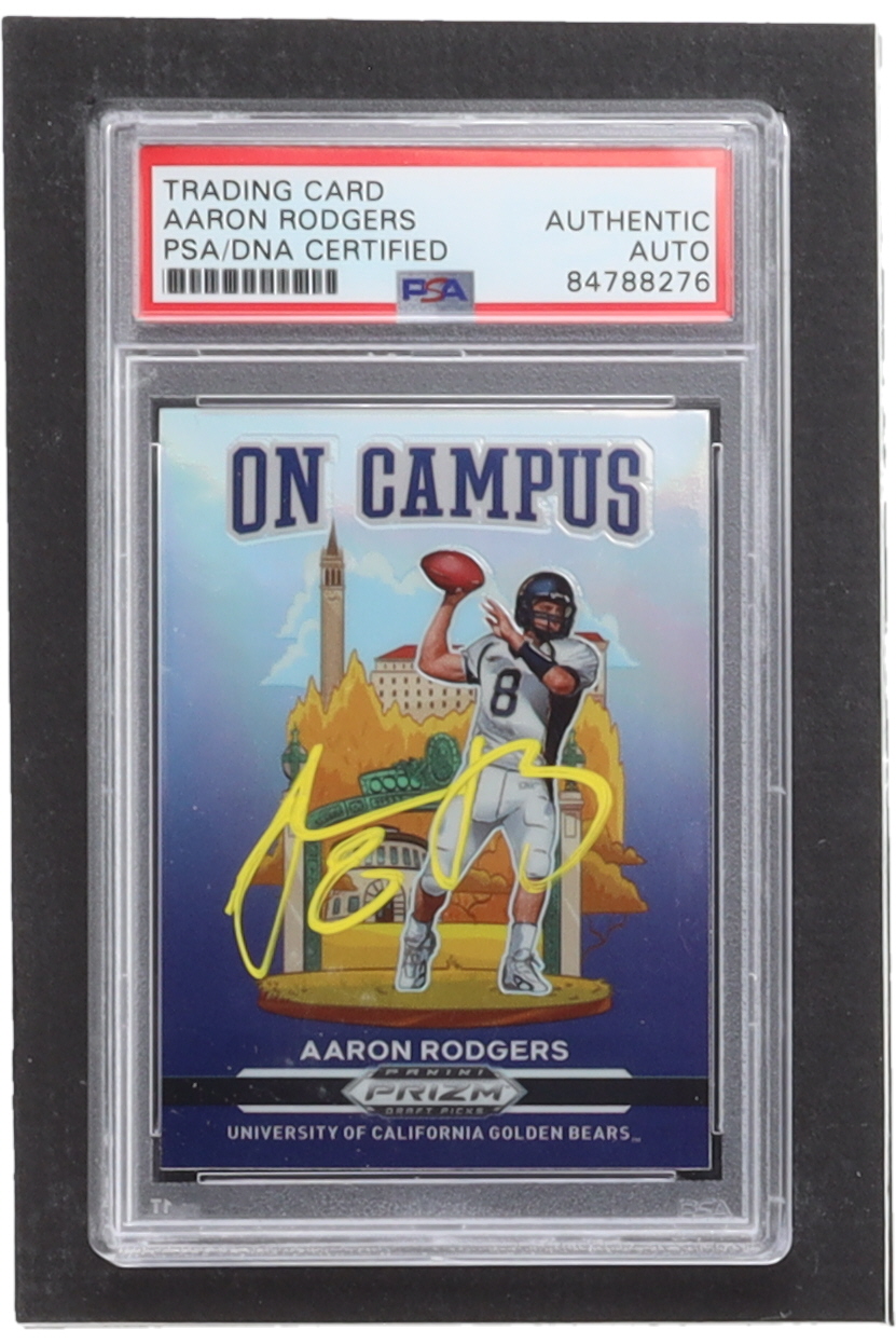 Aaron Rodgers Signed 2021 Panini Prizm Draft Picks On Campus #15 (PSA) at PristineAuction.com Aaron Rodgers Signed 2021 Panini Prizm Draft Picks On Campus #15 (PSA) at PristineAuction.com