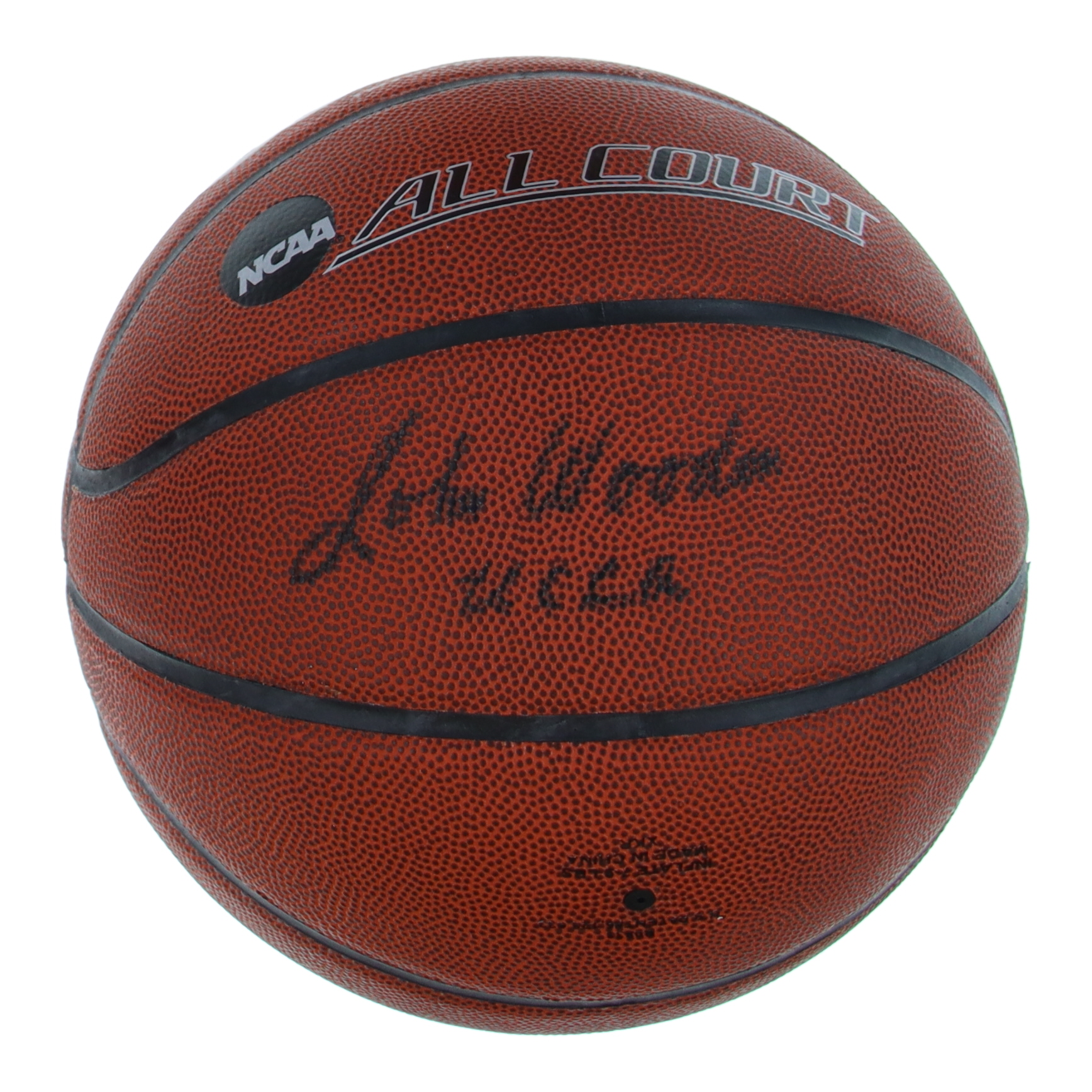 John Wooden Signed NCAA Basketball Inscribed "UCLA" (Beckett) at PristineAuction.com John Wooden Signed NCAA Basketball Inscribed "UCLA" (Beckett) at PristineAuction.com