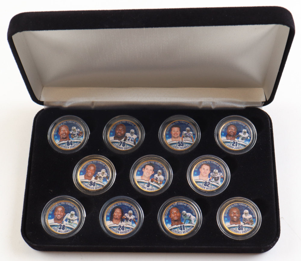 Cowboys "Farewell to Texas Stadium" Limited Edition Set of (11) 24K Gold Plated & Colorized Texas Quarters with Tony Romo, Jason Witten, Terrell Owens at PristineAuction.com Cowboys "Farewell to Texas Stadium" Limited Edition Set of (11) 24K Gold Plated & Colorized Texas Quarters with Tony Romo, Jason Witten, Terrell Owens at PristineAuction.com