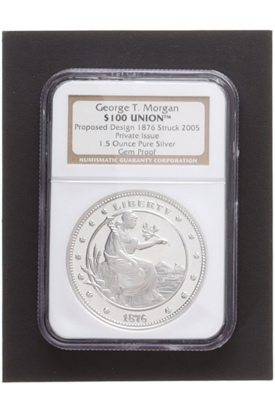 2005 Private Issue George T. Morgan Union 1876 Design $100 One Hundred Dollar Silver Coin (NGC Gem Proof) at PristineAuction.com 2005 Private Issue George T. Morgan Union 1876 Design $100 One Hundred Dollar Silver Coin (NGC Gem Proof) at PristineAuction.com