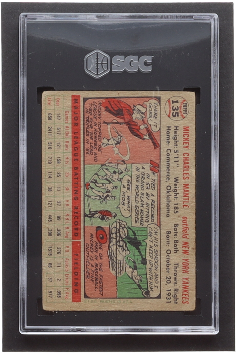Mickey Mantle 1956 Topps #135 (SGC Authentic) at PristineAuction.com Mickey Mantle 1956 Topps #135 (SGC Authentic) at PristineAuction.com