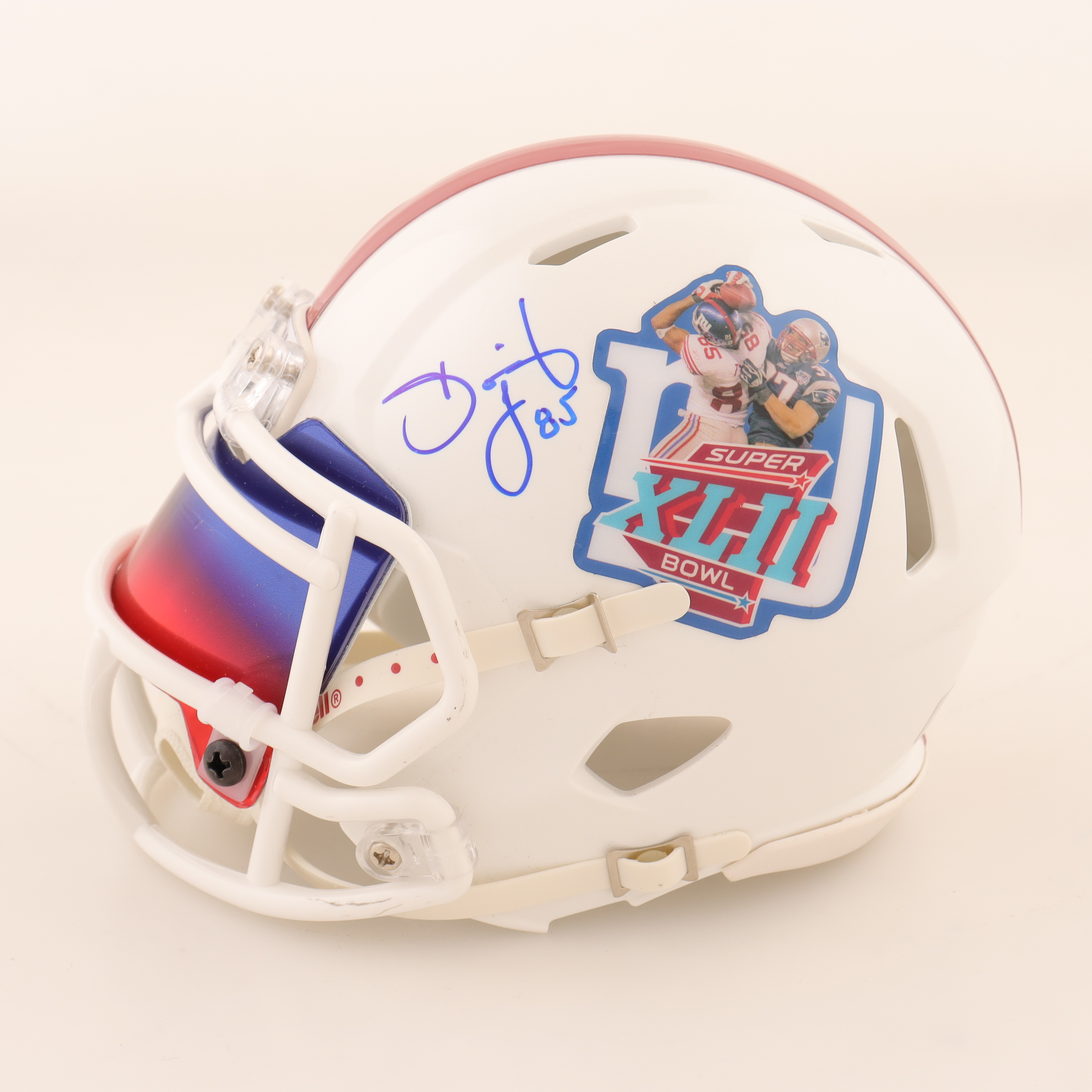 Mario Manningham & David Tyree Signed Super Bowl XLVI Logo Speed Mini Helmet with Visor (Steiner) at PristineAuction.com Mario Manningham & David Tyree Signed Super Bowl XLVI Logo Speed Mini Helmet with Visor (Steiner) at PristineAuction.com