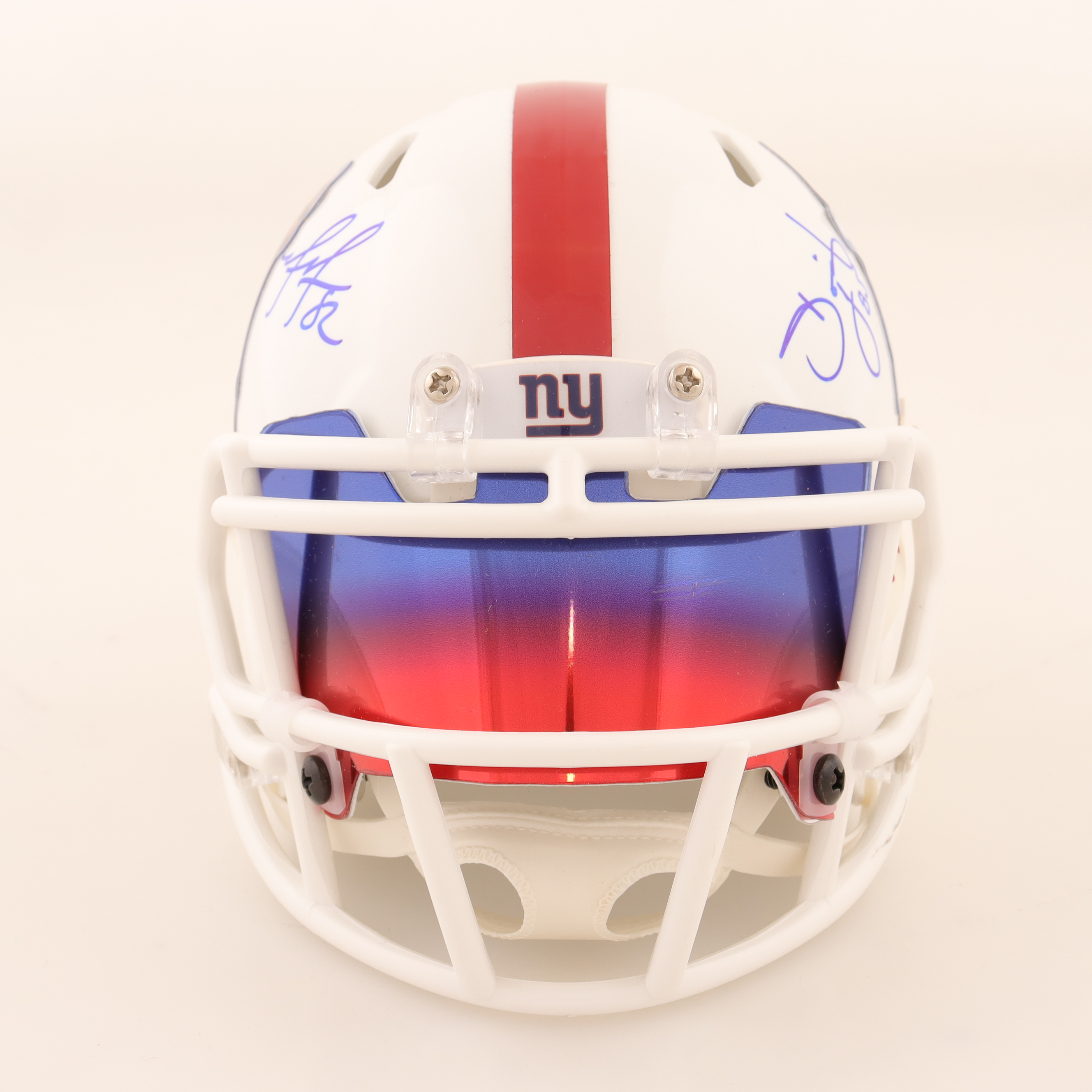 Mario Manningham & David Tyree Signed Super Bowl XLVI Logo Speed Mini Helmet with Visor (Steiner) at PristineAuction.com Mario Manningham & David Tyree Signed Super Bowl XLVI Logo Speed Mini Helmet with Visor (Steiner) at PristineAuction.com